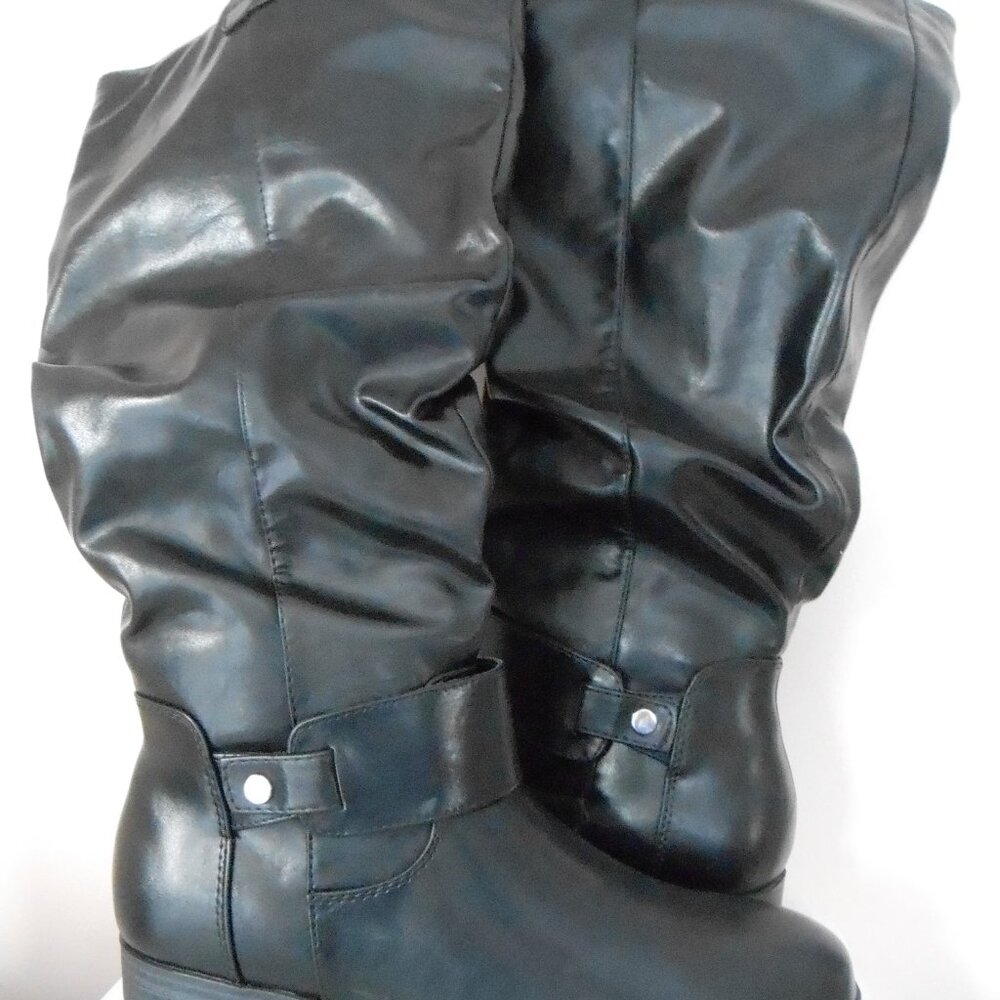Black Knee-High Women's Buckle Riding Boots with Chunky Heels-Size 8-NWOT - Picture 2 of 9
